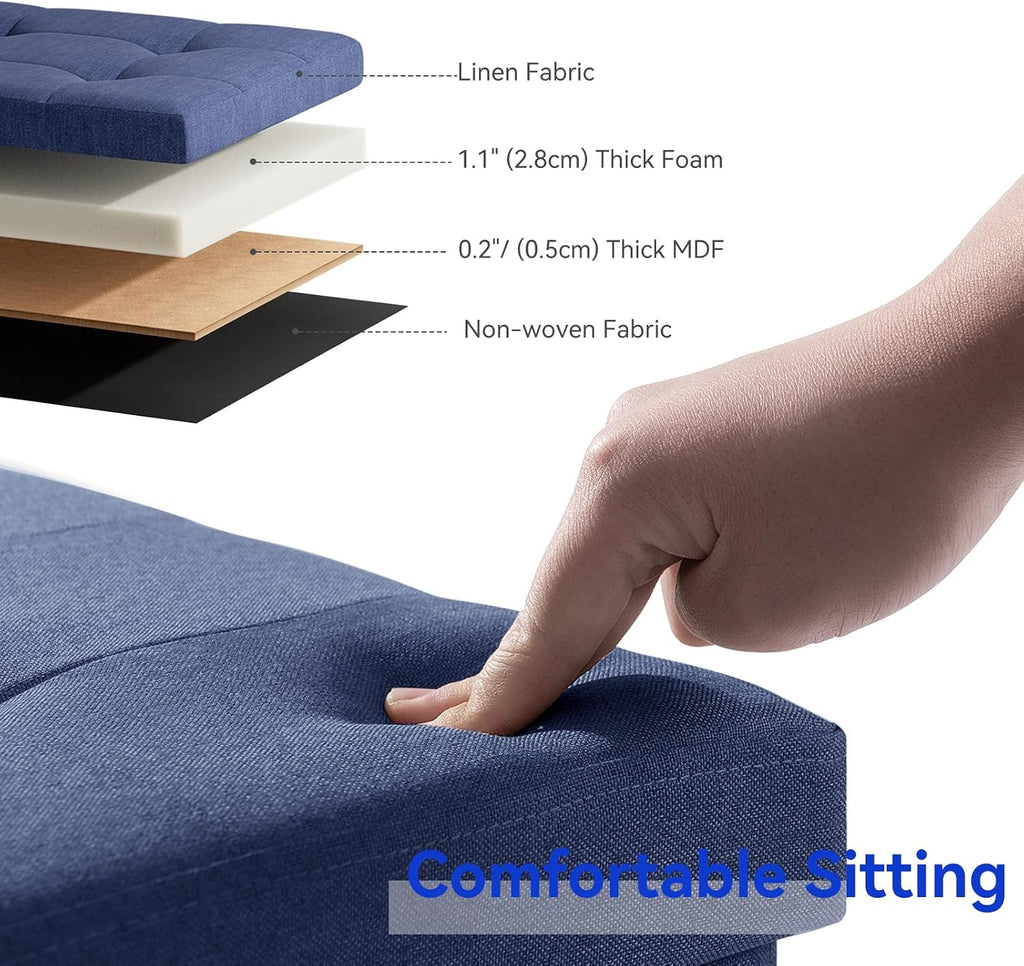 Blue Tufted Folding Storage Ottoman Bench with Flip Lid