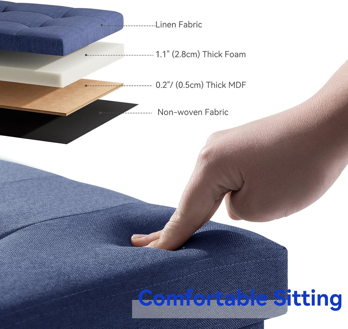 Blue Tufted Folding Storage Ottoman Bench with Flip Lid