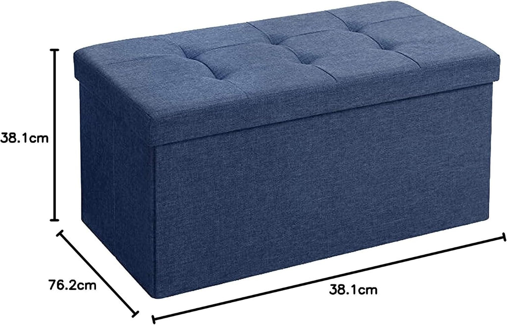 Blue Tufted Folding Storage Ottoman Bench with Flip Lid