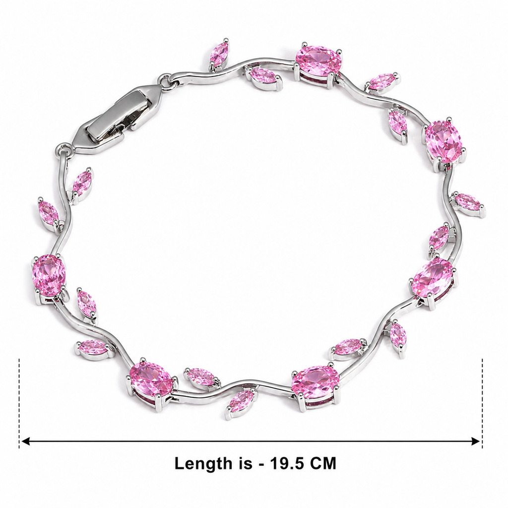 Tulip Crystal Vine Bracelet - (Silver-Pink)