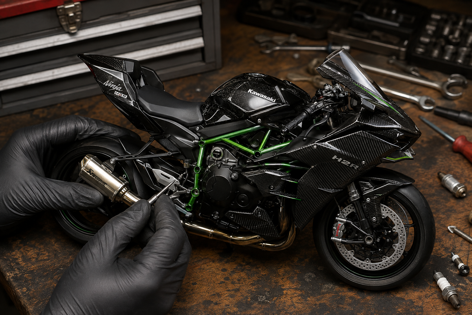1:9 Scale Kawasaki Ninja H2R Diecast Model Motorcycle – Interactive Sound, Smoke & Working Key.