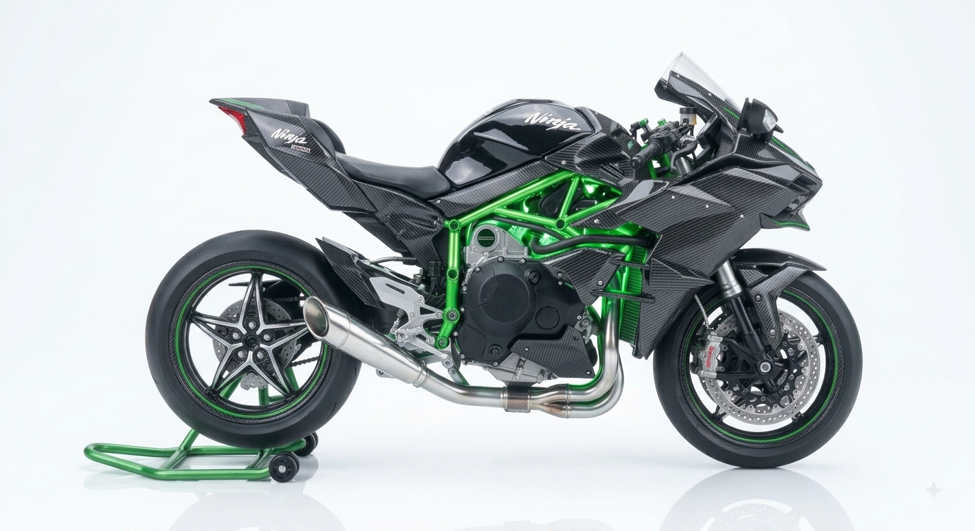 1:9 Scale Kawasaki Ninja H2R Diecast Model Motorcycle – Interactive Sound, Smoke & Working Key.