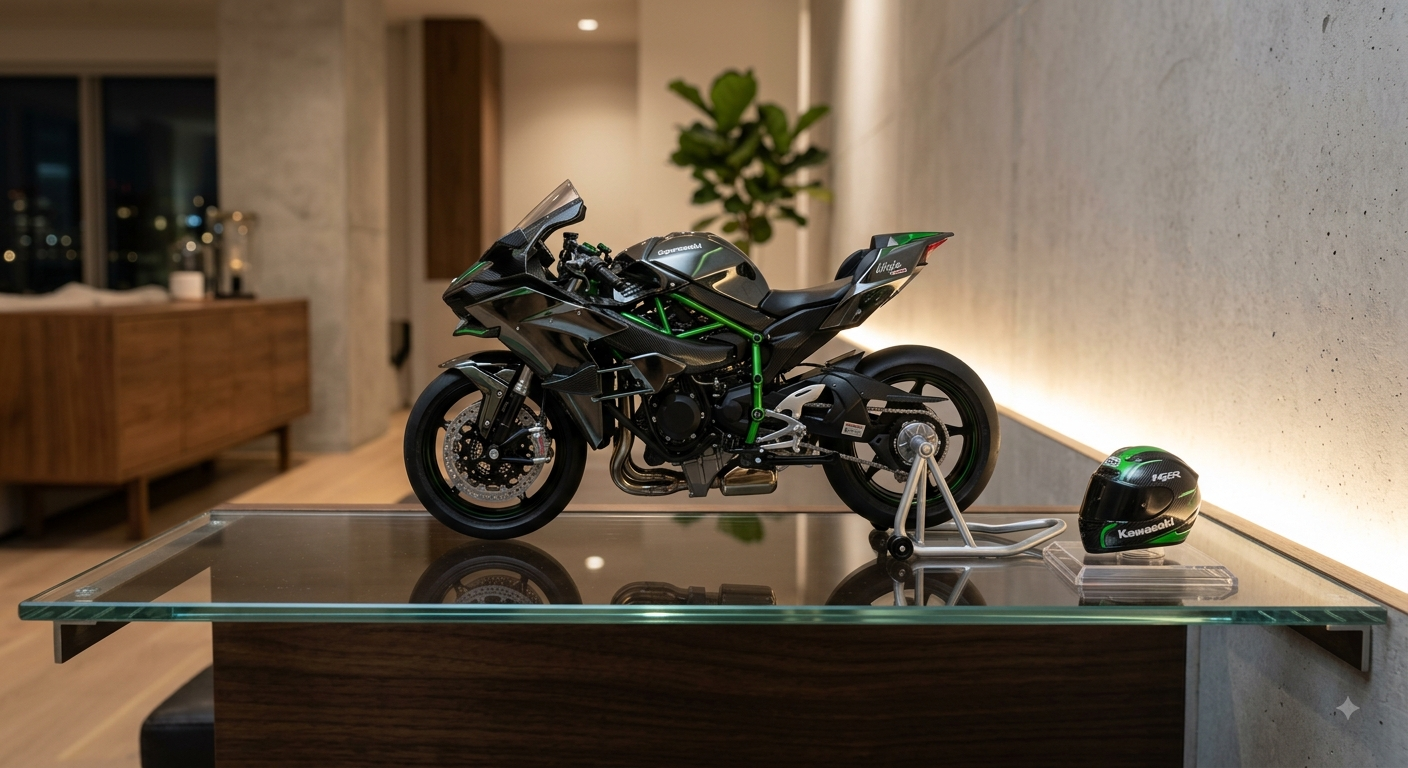 1:9 Scale Kawasaki Ninja H2R Diecast Model Motorcycle – Interactive Sound, Smoke & Working Key.