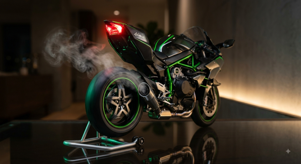1:9 Scale Kawasaki Ninja H2R Diecast Model Motorcycle – Interactive Sound, Smoke & Working Key.