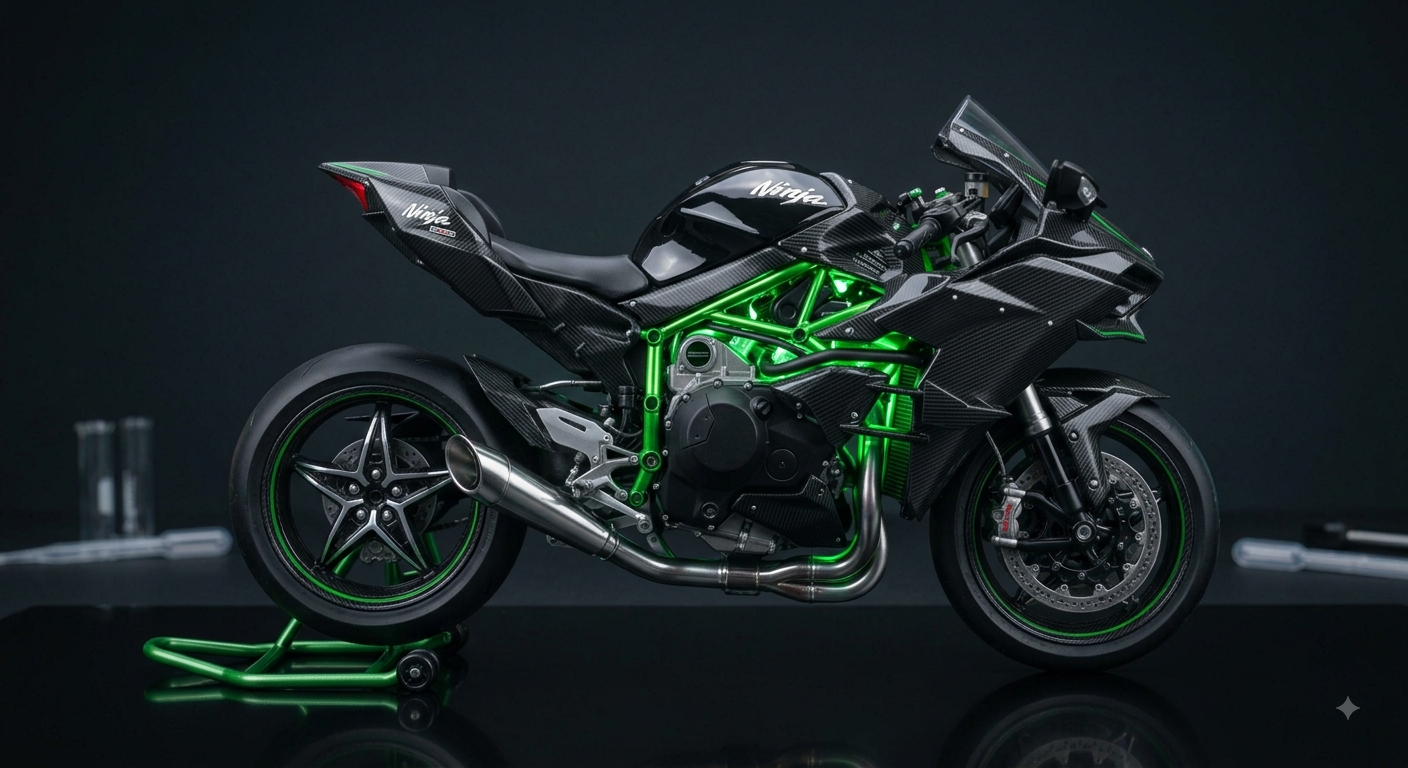 1:9 Scale Kawasaki Ninja H2R Diecast Model Motorcycle – Interactive Sound, Smoke & Working Key.