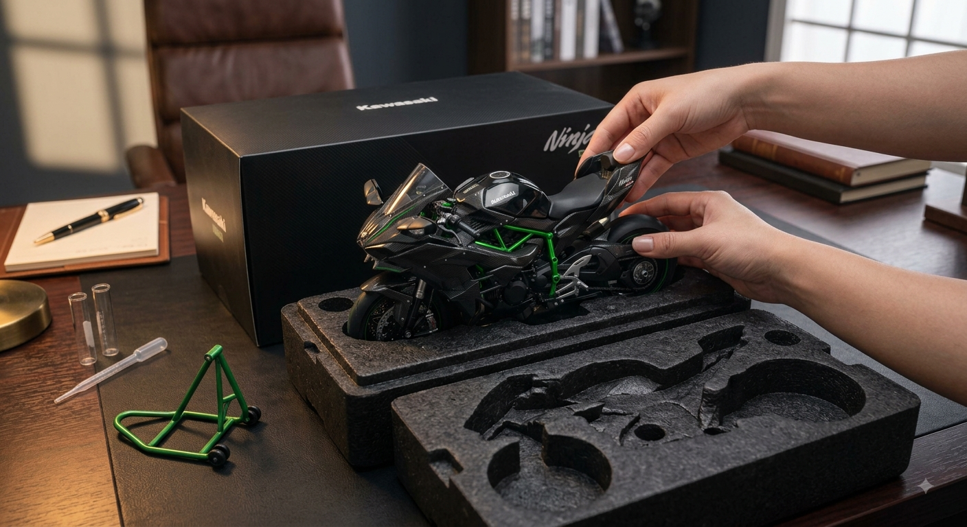 1:9 Scale Kawasaki Ninja H2R Diecast Model Motorcycle – Interactive Sound, Smoke & Working Key.