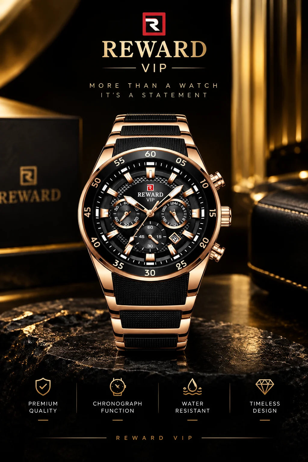 REWARD Gold VIP Sports Chronograph Luxury Watch for Men