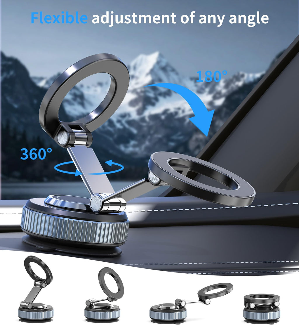 Magnetic Car Mobile Holder with Vacuum Suction Base, 360°