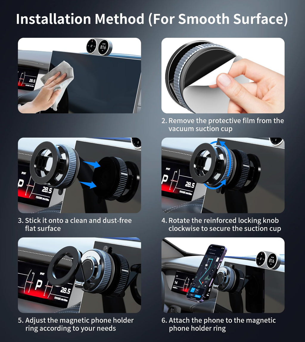 Magnetic Car Mobile Holder with Vacuum Suction Base, 360°