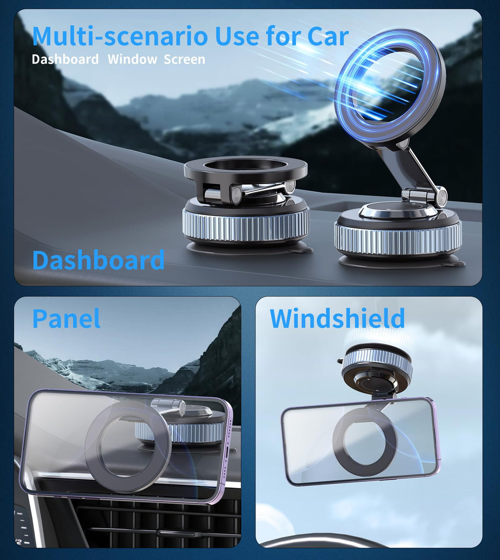 Magnetic Car Mobile Holder with Vacuum Suction Base, 360°