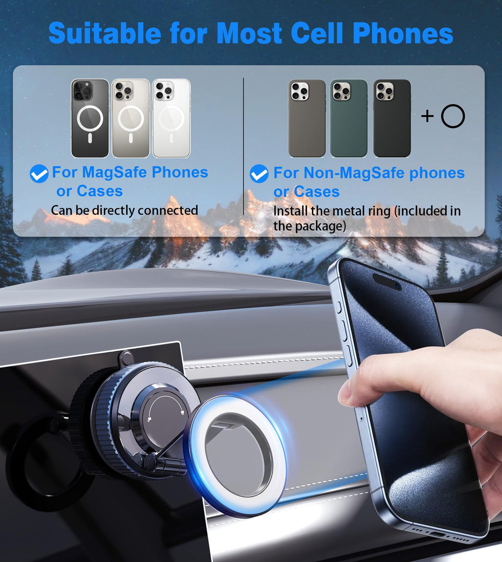 Magnetic Car Mobile Holder with Vacuum Suction Base, 360°