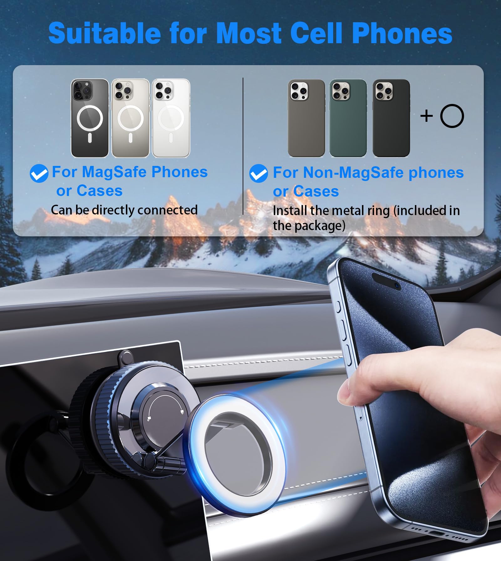Magnetic Car Mobile Holder with Vacuum Suction Base, 360°